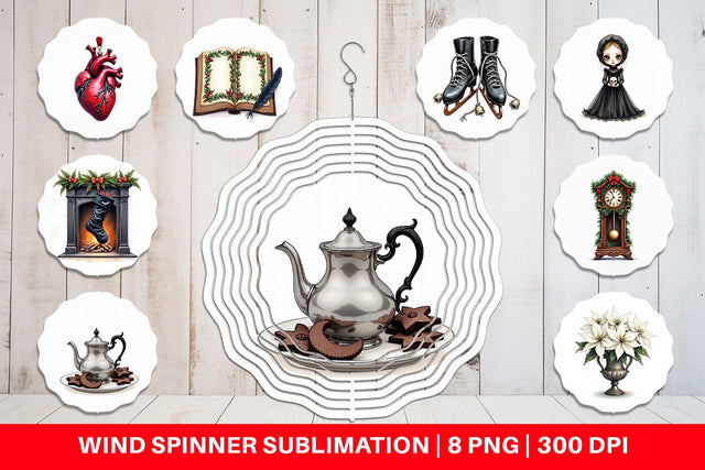 Wind Spinner Victorian Gothic Christmas Watercolor Sublimation artnoy 