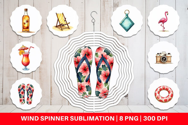 Wind Spinner Vintage 70s Poolside Summer Watercolor Sublimation artnoy 