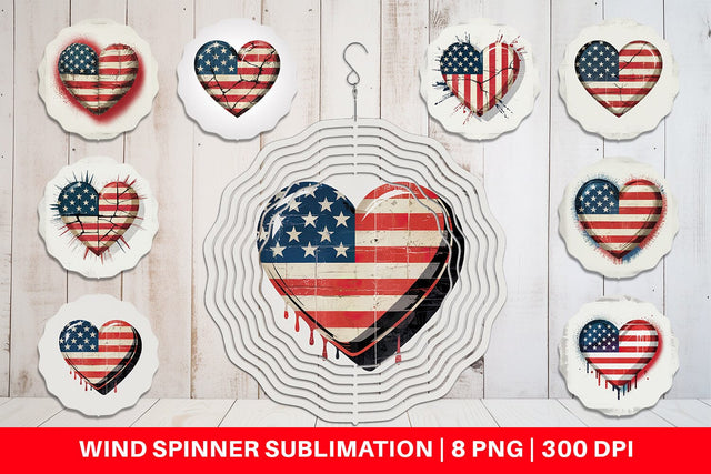 Wind Spinner Vintage American Flag Heart Sublimation artnoy 