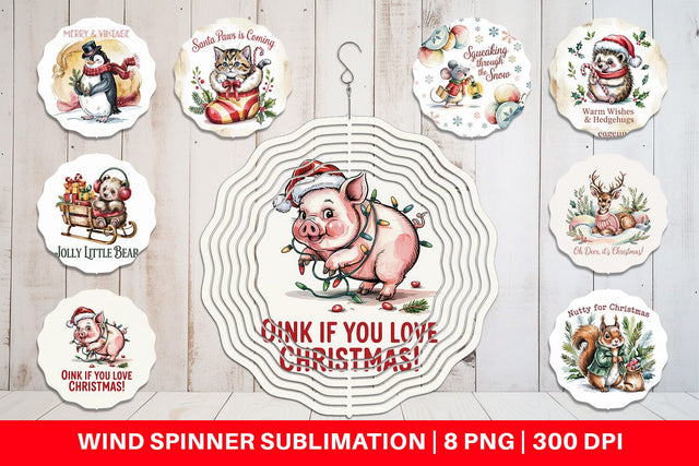 Wind Spinner Vintage Christmas Animal Sublimation artnoy 
