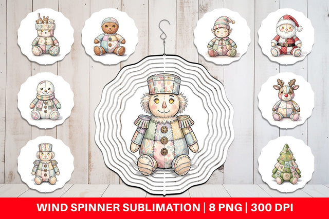 Wind Spinner Vintage Christmas Patchwork Watercolor Sublimation artnoy 