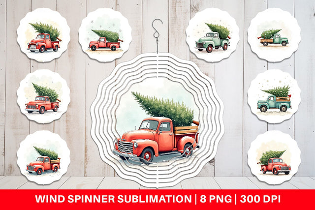 Wind Spinner Vintage Christmas Truck Sublimation artnoy 