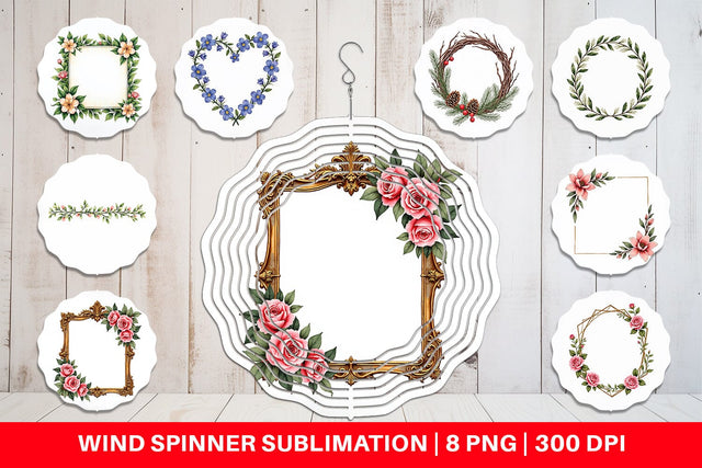 Wind Spinner Vintage Floral Frames and Wreaths Sublimation artnoy 