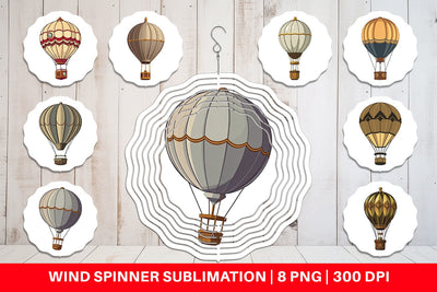 Wind Spinner Vintage Hot Air Balloon Sublimation artnoy 