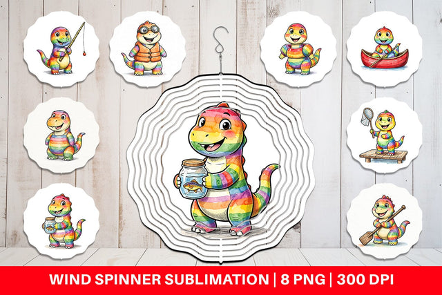 Wind Spinner Vintage Lake Dino Watercolor Sublimation artnoy 