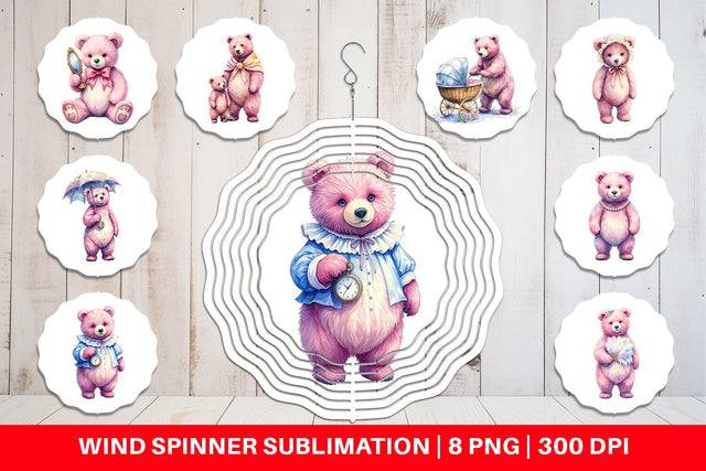 Wind Spinner Vintage Mama Bear Watercolor Sublimation artnoy 
