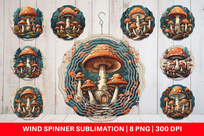 Wind Spinner Vintage Mushroom Forest Sublimation artnoy 