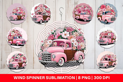Wind Spinner Vintage Pink Trucks Sublimation artnoy 