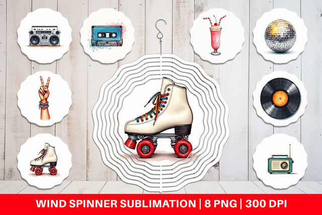 Wind Spinner Vintage Roller Disco Summer Watercolor Sublimation artnoy 