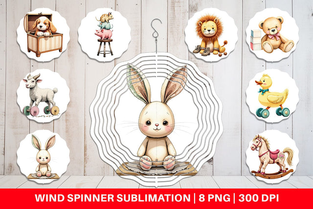 Wind Spinner Vintage Toy Animals Sublimation artnoy 