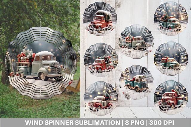 Wind Spinner Vintage Truck Christmas Sublimation artnoy 