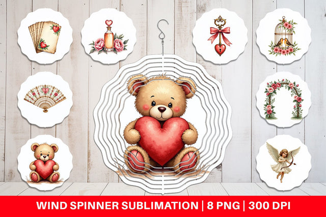 Wind Spinner Vintage Valentine Ephemera Watercolor Sublimation artnoy 