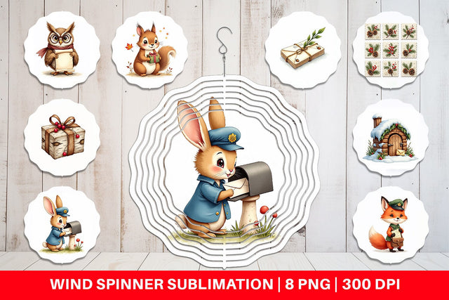 Wind Spinner Vintage Woodland Christmas Post Office Watercolor Sublimation artnoy 