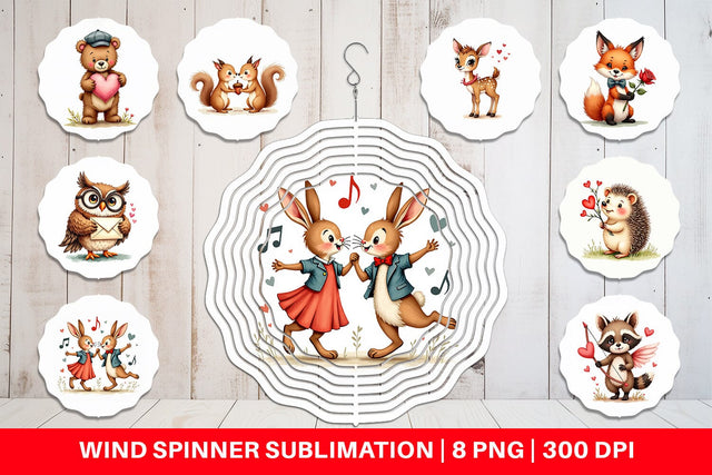 Wind Spinner Vintage Woodland Valentine Watercolor Sublimation artnoy 