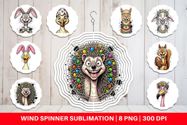 Wind Spinner Wacky Easter Animal Portrait Sublimation artnoy 