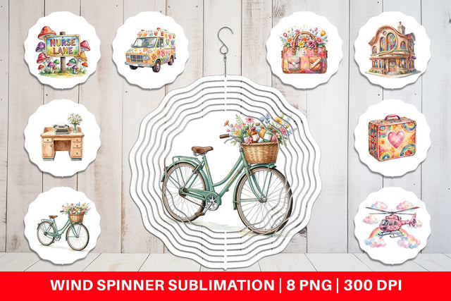 Wind Spinner Watercolor 70s Retro Medical Scenes Sublimation artnoy 