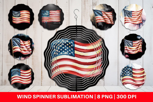 Wind Spinner Watercolor American Flag Sublimation artnoy 