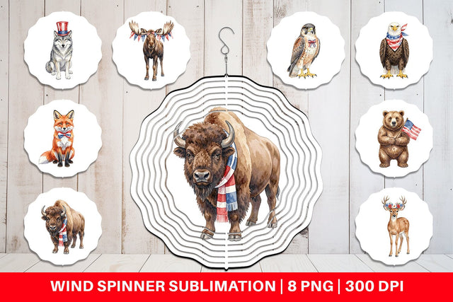 Wind Spinner Watercolor American Wildlife Patriotic Sublimation artnoy 