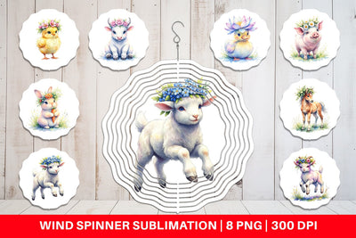 Wind Spinner Watercolor Baby Farm Animal Nursery Art Sublimation artnoy 