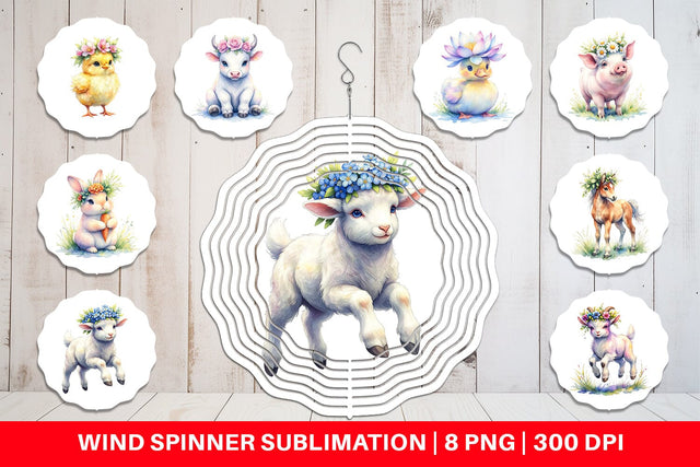 Wind Spinner Watercolor Baby Farm Animal Nursery Art Sublimation artnoy 