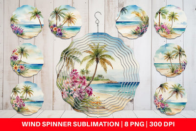 Wind Spinner Watercolor Beach Scene Sublimation artnoy 