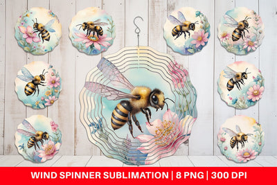 Wind Spinner Watercolor Bee Flowers Sublimation artnoy 