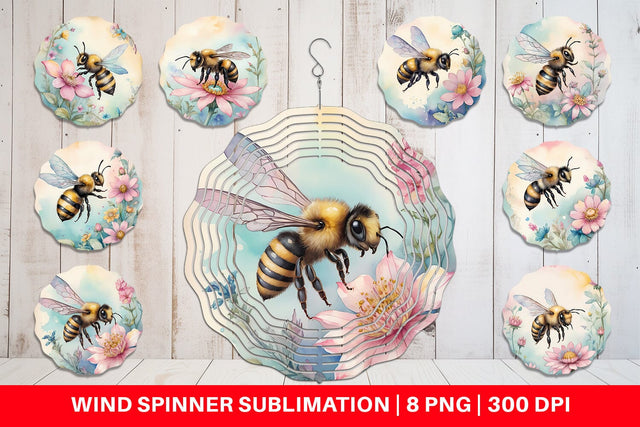 Wind Spinner Watercolor Bee Flowers Sublimation artnoy 