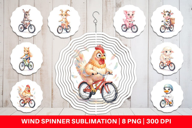 Wind Spinner Watercolor Big Eye Barnyard Biking Art Sublimation artnoy 