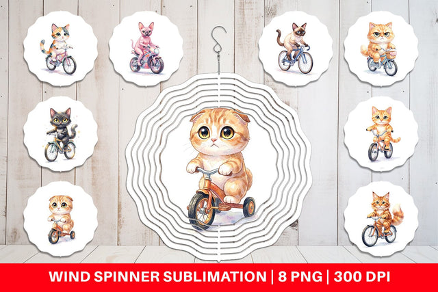 Wind Spinner Watercolor Big Eye Cat Cyclist Art Sublimation artnoy 