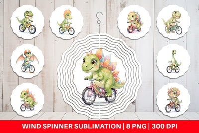 Wind Spinner Watercolor Big Eye Dinosaur Biking Art Sublimation artnoy 