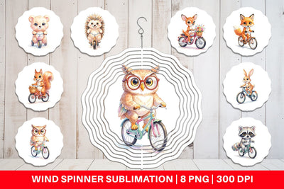 Wind Spinner Watercolor Big Eye Forest Friends Bike Sublimation artnoy 