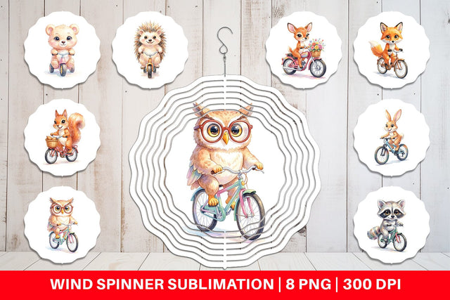 Wind Spinner Watercolor Big Eye Forest Friends Bike Sublimation artnoy 