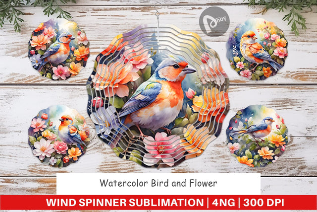 Wind Spinner Watercolor Bird and Flower Sublimation artnoy 