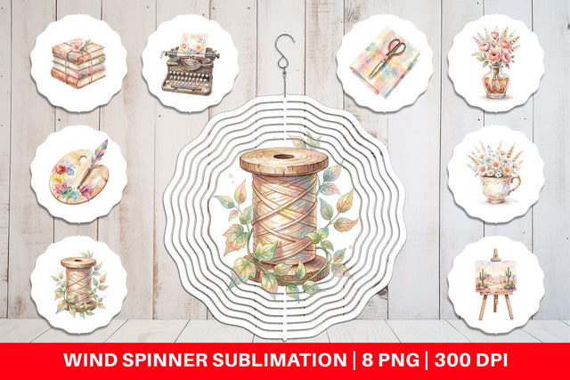 Wind Spinner Watercolor Boho Artistic Craft Ephemera Sublimation artnoy 
