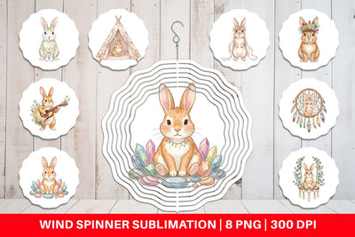 Wind Spinner Watercolor Boho Chic Easter Bunny Sublimation artnoy 