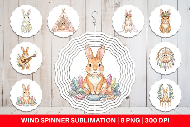 Wind Spinner Watercolor Boho Chic Easter Bunny Sublimation artnoy 