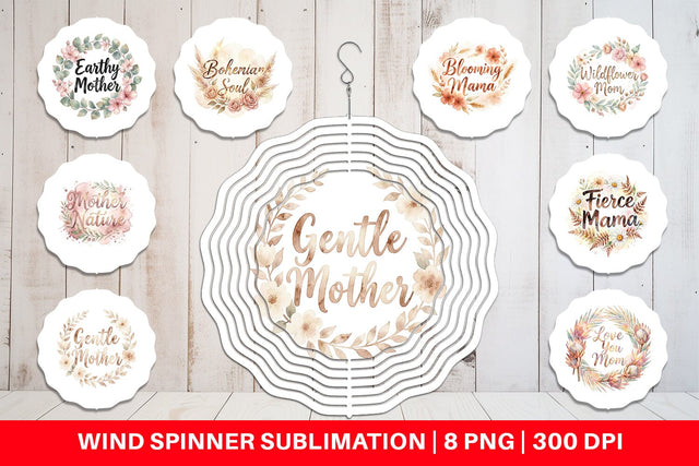 Wind Spinner Watercolor Boho Floral Mama Quotes Sublimation artnoy 