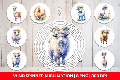 Wind Spinner Watercolor Boho Highland Cow And Friends Sublimation artnoy 