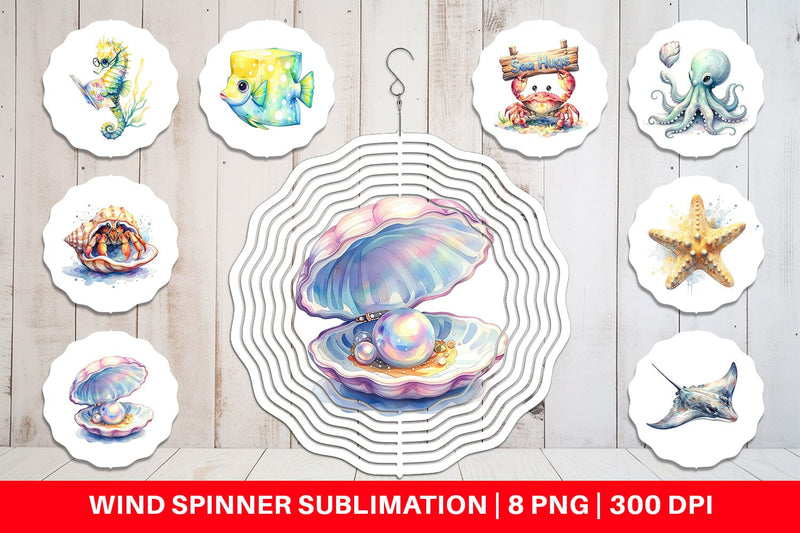 Wind Spinner Watercolor Boho Ocean Nursery Animal Sublimation artnoy 