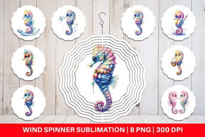 Wind Spinner Watercolor Boho Seahorse Tribal Art Sublimation artnoy 