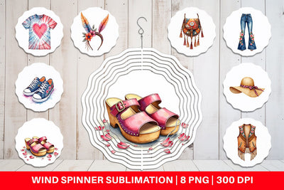 Wind Spinner Watercolor Boho Spring Fashion 70s Accessories & Attire Sublimation artnoy 