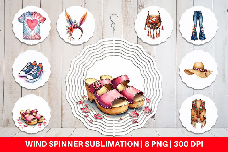 Wind Spinner Watercolor Boho Spring Fashion 70s Accessories & Attire Sublimation artnoy 