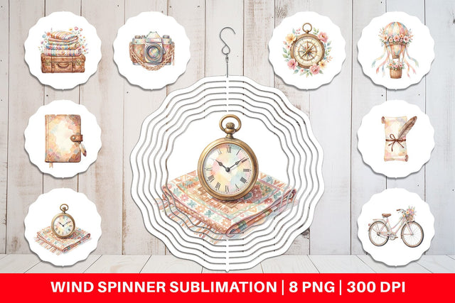Wind Spinner Watercolor Boho Vintage Travel Ephemera Sublimation artnoy 