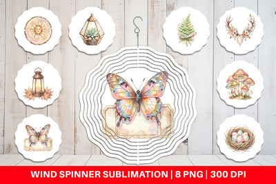 Wind Spinner Watercolor Boho Woodland Nature Ephemera Sublimation artnoy 