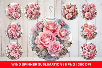 Wind Spinner Watercolor Bouquet Pink Roses Sublimation artnoy 