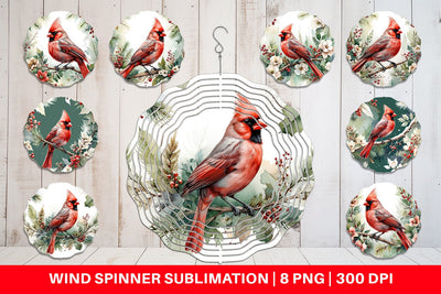 Wind Spinner Watercolor Cardinal Bird Sublimation artnoy 