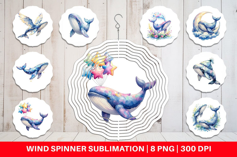 Wind Spinner Watercolor Celestial Whale Moon Star Sublimation artnoy 