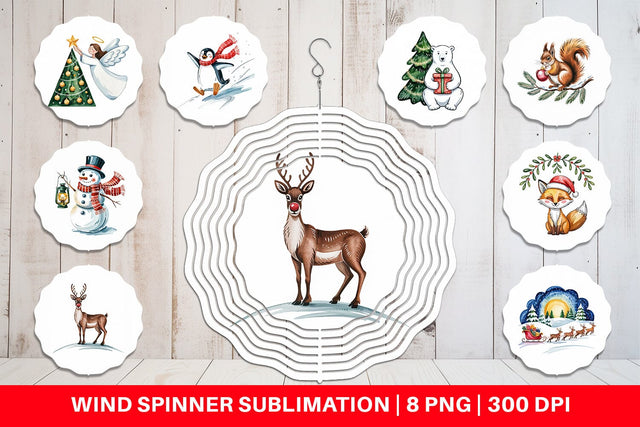 Wind Spinner Watercolor Christmas Animal Sublimation artnoy 