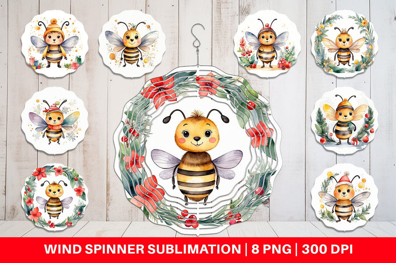 Wind Spinner Watercolor Christmas Bee Sublimation artnoy 