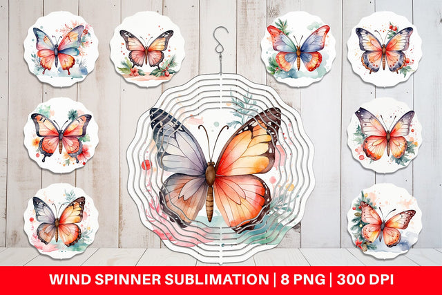 Wind Spinner Watercolor Christmas Butterfly Sublimation artnoy 